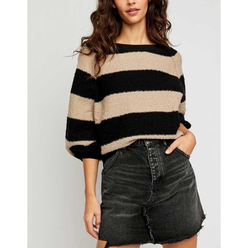 Free People Found My Friend Stripe / Black Tan Sweater